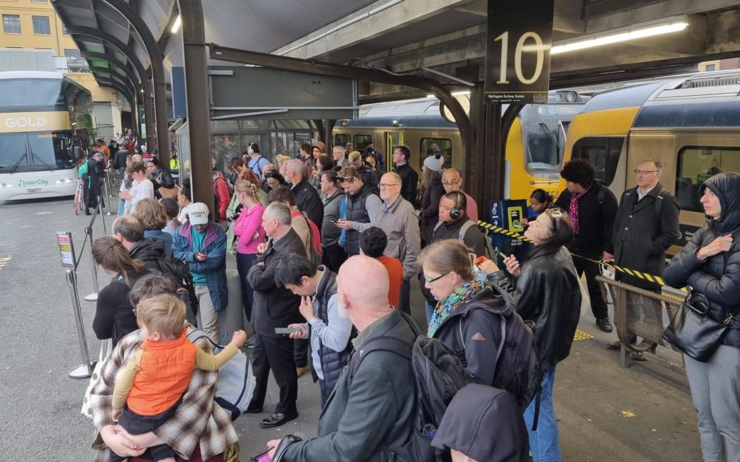 Stranded passengers at Wellington Railway Station waiting for bus replacement n 9 November.