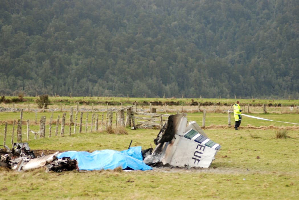 Nine people died when this aircraft carrying a group of skydivers crashed shortly after taking off from the air strip at Fox Glacier, New Zealand, Saturday, Sept. 4, 2010.