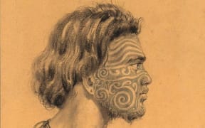 A portrait of a young Māori Ngai Tahu chief, drawn in 1835 by Charles Rodius.