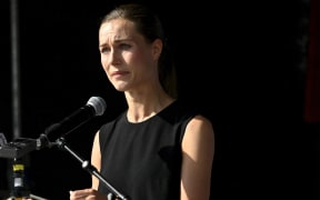 Finnish Prime Minister Sanna Marin gives a speech during a meeting of her Social Democratic party in Lahti, Finland on August 24, 2022. - Marin gave an emotional defence of her work record and her right to a private life after criticism sparked by a video of the 36-year-old partying.
