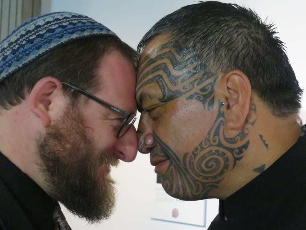 Hongi at the launch of the Children's Holocaust Memorial in Wellington, November 2018.
