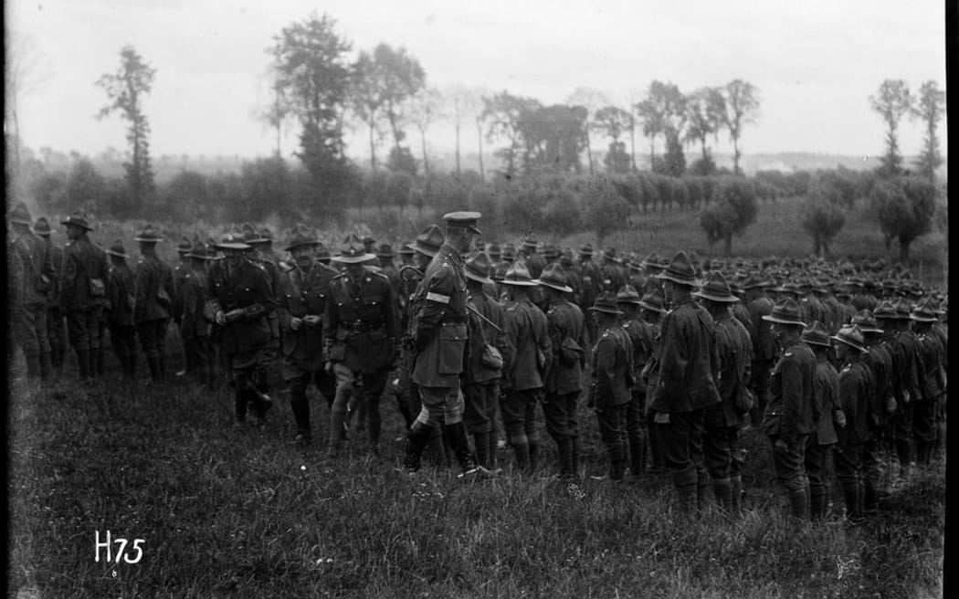 General Godley reviews New Zealand troops after the Battle of Messines