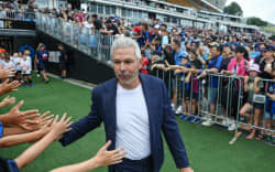 Auckland FC’s head coach Steve Corica greets fans at Mt Smart Stadium for their A-League match against Western United FC, Saturday 21 December 2024.