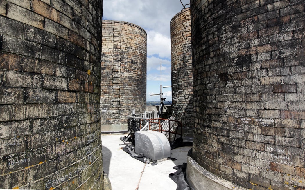 The flues at the top of the former New Plymouth power station chimney. Photo / Taranaki Daily News