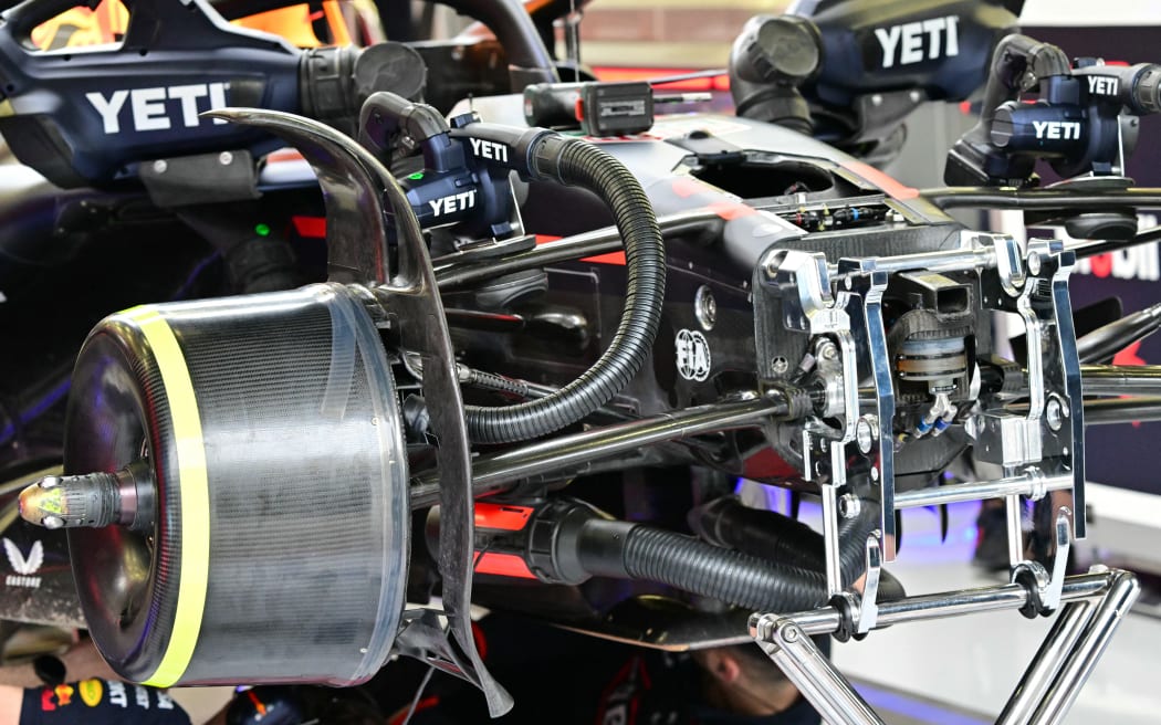 The front end of Red Bull Racing's New Zealand driver Liam Lawson's car during Formula One pre-season testing in Bahrain.