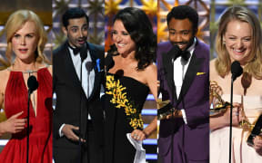 Emmy Award winners (from left) Nicole Kidman, Riz Ahmed, Julia Louis-Dreyfus, Donald Glover and Elisabeth Moss.