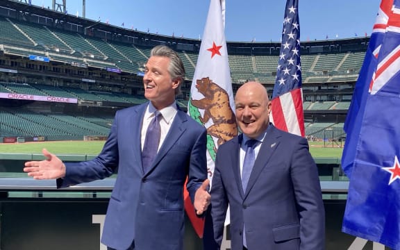 Christoper Luxon and Gavin Newsom at Oracle Park - home of the Giants baseball team in San Francisco.