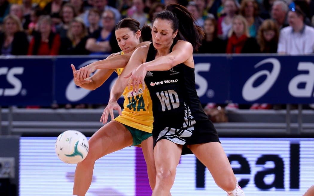 New Zealand netballer Joline Henry in action against Australia in Melbourne 2014.