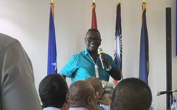 In 2023, at the formal opening of the Parties to the Nauru Agreement headquarters building in Majuro, founding PNA Office CEO Dr. Transform Aqorau congratulated fisheries leaders from the region for the organization's unprecedented accomplishment of raising tuna revenue generated from the fishery US$60 million to $500 million annually, while sustainably managing the tuna fishery. Photo: Giff Johnson.