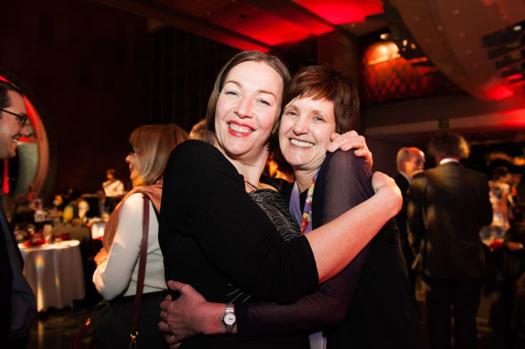 Publisher Claire Murdoch from Te Papa Press with Jill Trevelyan, winner of 2014 New Zealand Post Book of the Year