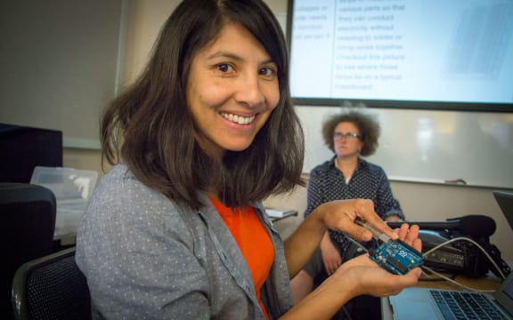 Yadana with her music making Arduino circuit
