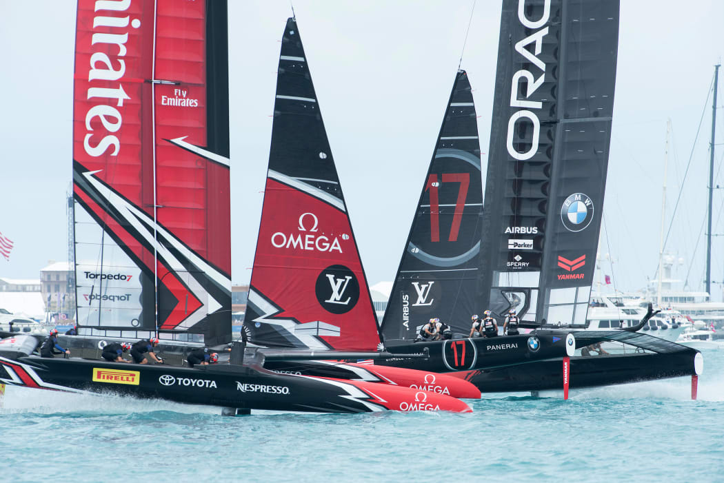 Emirates Team New Zealand and Oracle Team USA meet in their final match of the America's Cup Qualifiers.