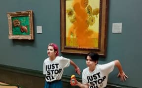 Climate change protesters with the Just Stop Oil group have thrown cans of soup at a Van Gogh painting.