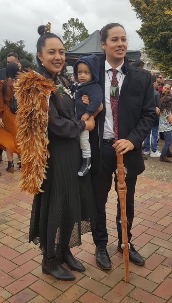 Piripi Winiata with his tiripou (a traditional Māori walking stick)