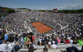 panoramic views of the central tennis stadium during the match Spain Rafael Nadal vs Belgium Zizou Bergs at the Italian Open tennis tournament in Rome, Thursday, May 9, 2024. (Alfredo Falcone/LaPresse)