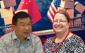 Beijing's top diplomat in Fiji Zhou Jian, left, and US Ambassador to Fiji Marie Damour.