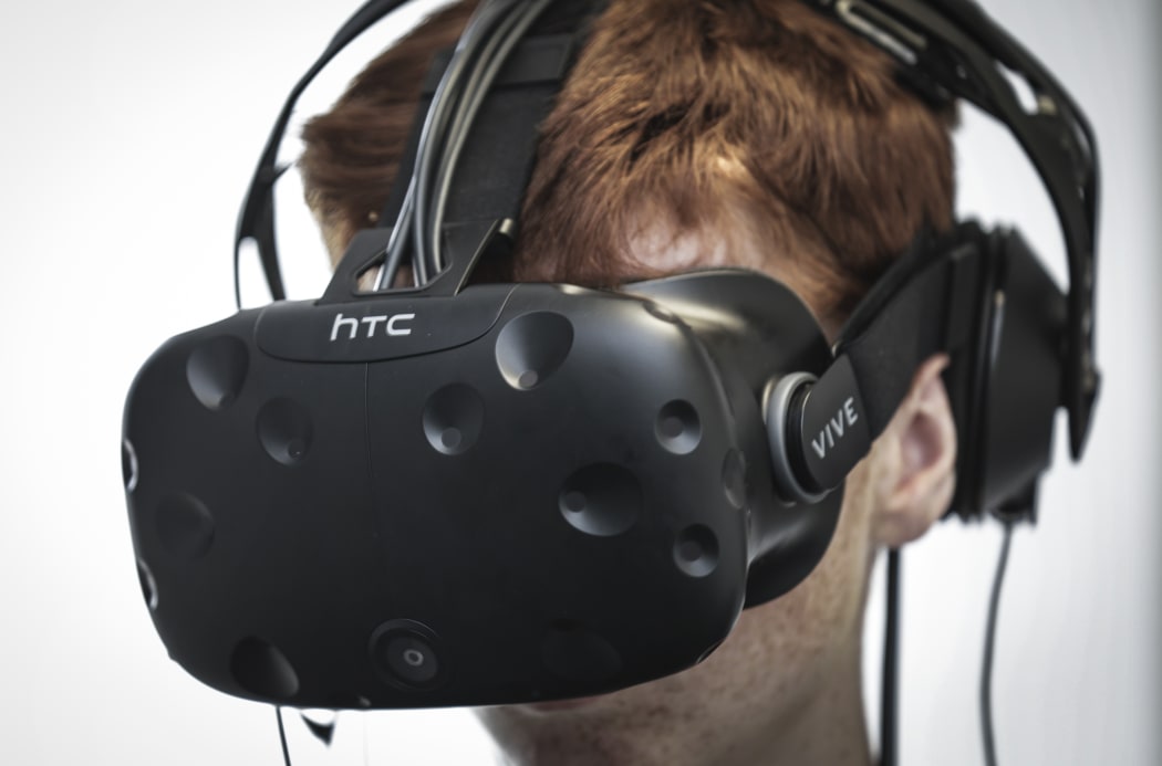 Virtual reality gamer at ACKO Gaming Club, Wellington.