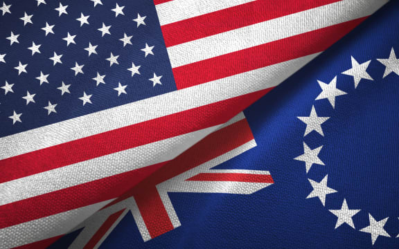 United States and Cook Islands two folded flags together