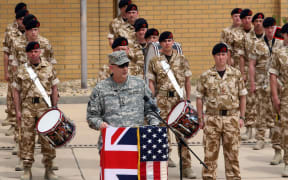 US General Ray Odierno, Commanding General of Multi-National forces in Iraq, addresses a ceremony marking the pullout of British troops from Iraq at Basra airport on March 31, 2009.
