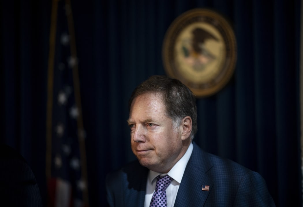(FILES) In this file photo taken on October 10, 2019 US Attorney for the Southern District of New York Geoffrey Berman speaks during a press conference in New York City.