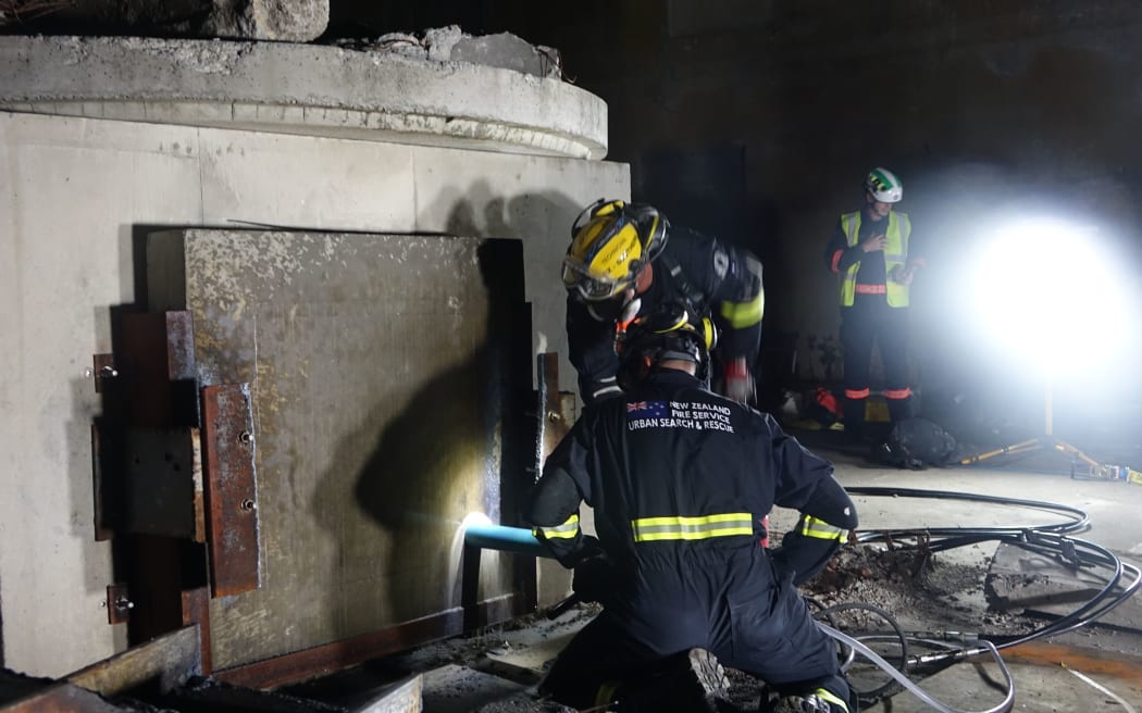 During the exercises rescuers drill through concrete to get to trapped 'victims'.