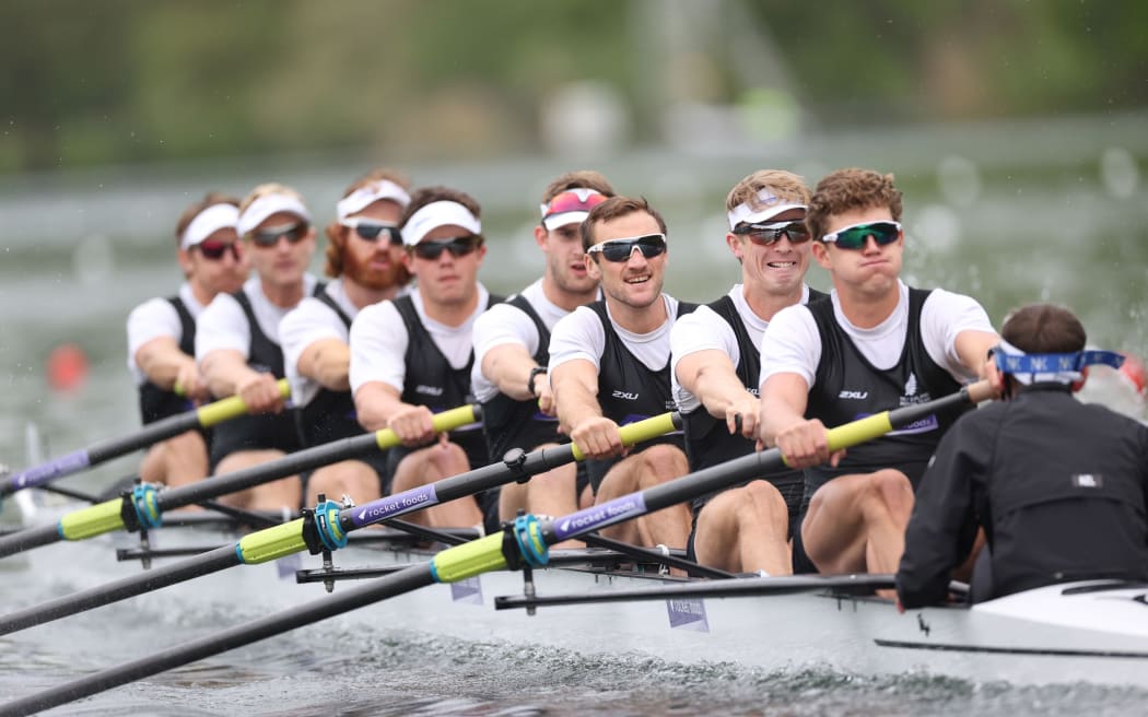 New Zealand Men's Eight in action.
2021 World Rowing Final Olympic Qualification Regatta Switzerland 2021.
