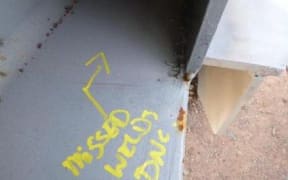 Part of the silo near Griffith, New South Wales, that's riddled with bad and missing welds.