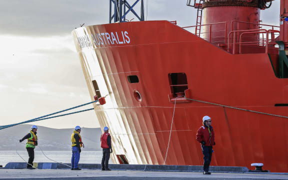 The Aurora Australia docked in Hobart following the rescue of 52 passengers from the Akademik Schokalskiy.