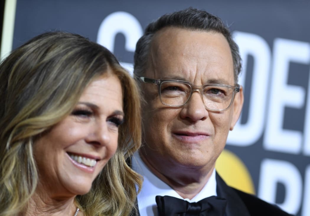 US actor Tom Hanks and wife Rita Wilson arrive for the 77th annual Golden Globe Awards on January 5, 2020,