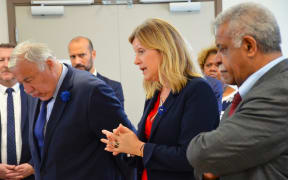Gérard Larcher (left), Yaël Braun-Pivet (centre) meet New Caledonia President Louis Mapou (right) on Monday 11 November 2024 – PHOTO Gouvernement de la Nouvelle-Calédonie Facebook