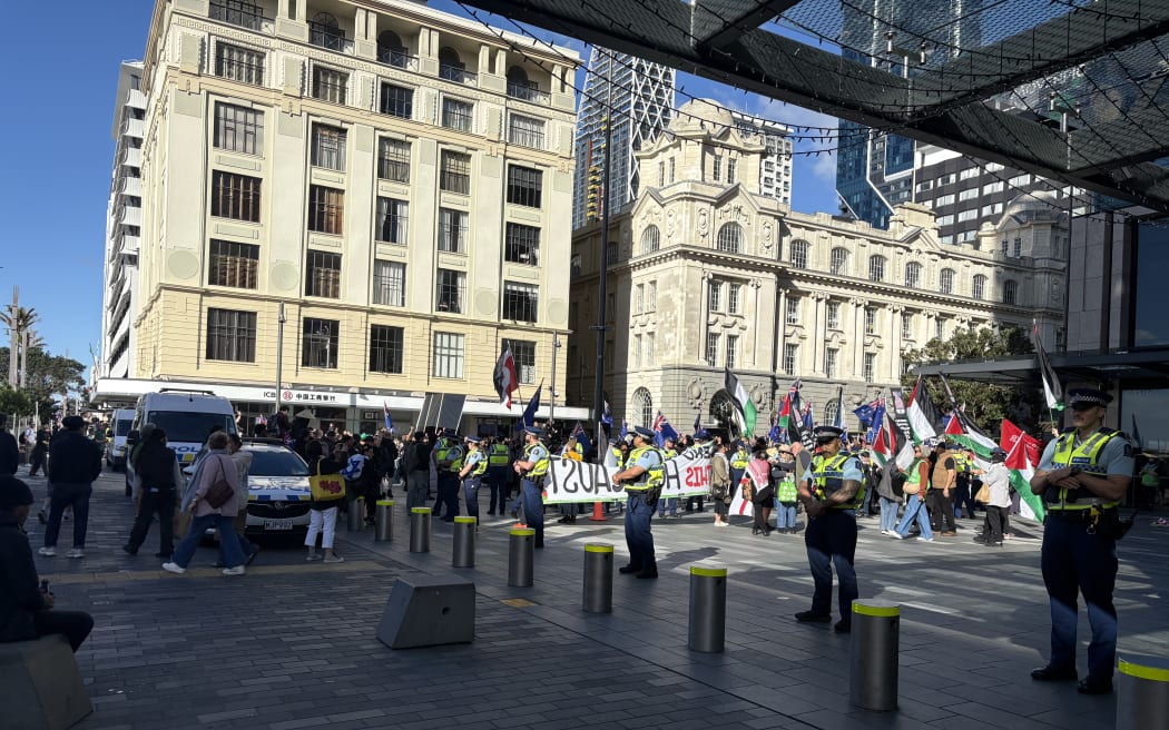Protesters at a Destiny Church rally in Auckland, 21 June 2025.