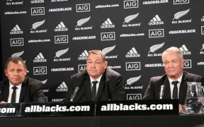 The All Blacks selectors from left to right: Assistant coach Ian Foster, head coach Steve Hansen and selector Grant Fox.