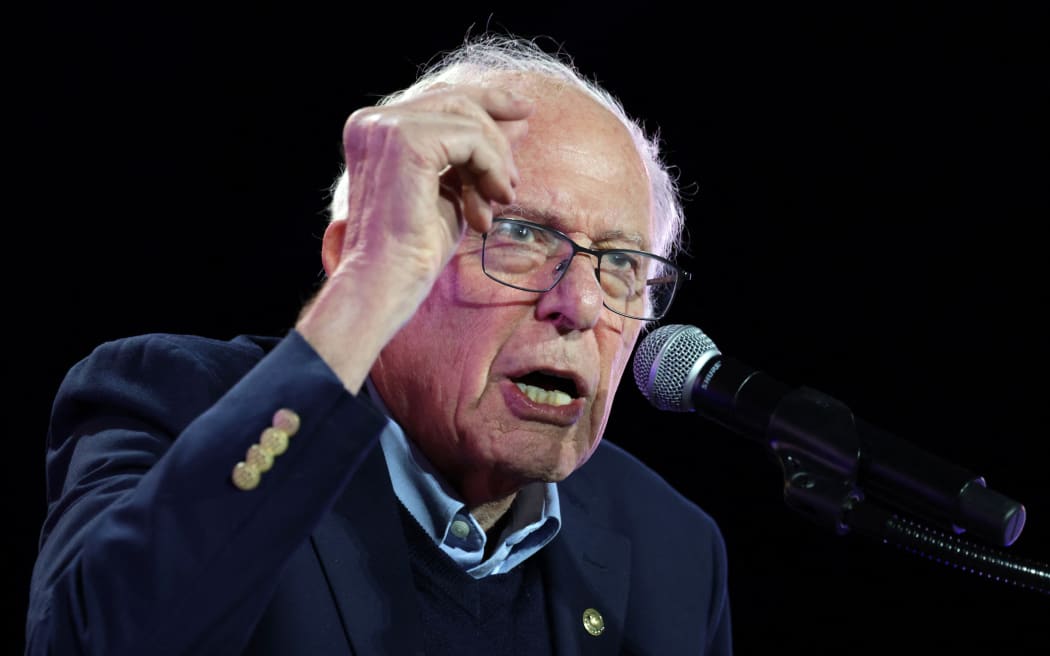 US Senator Bernie Sanders (I-VT) speaks on stage during a campaign rally for New York City mayoral candidate Zohran Mamdani at Forest Hills Stadium in the Queens borough of New York City on October 26, 2025. New Yorkers will cast their votes for mayor on November 4, 2025. Mamdani, the Democratic candidate, is the current frontrunner ahead of former New York Governor and independent candidate Andrew Cuomo and Republican candidate Curtis Sliwa. (Photo by ANGELA WEISS / AFP)
