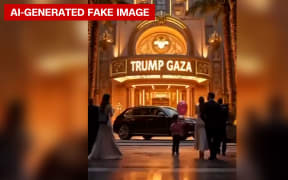 A screengrab is pictured from the video posted by President Trump. US President Donald Trump posted a video on his Truth Social account late February 25, which appears to have been created with generative AI, promoting the transformation of Gaza into a Gulf state-like resort featuring a golden statue of himself, a hummus-eating Elon Musk, and shirtless American and Israeli leaders lounging on a beach.