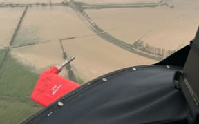 Flooding seen during a rescue helicopter flight from Akaroa to Christchurch on 1 May 2025.