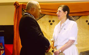 Fiji's Prime Minister with Australia's Pacific Minister Concetta Fierravanti-Wells. She says new buildings will be built to Category 5 standard.
