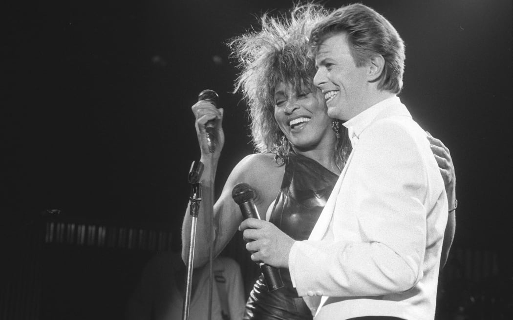 Tine Turner and David Bowie perform their duet 'Tonight' 
NEC, Birmingham, UK, 23rd March 1985 (Photo by Paul Cox / NurPhoto / NurPhoto via AFP)