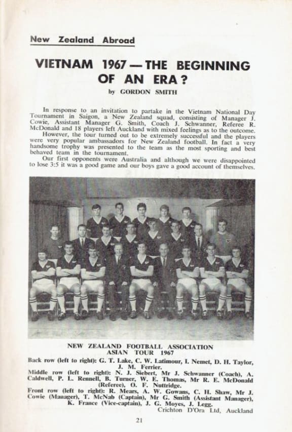 An excerpt from 1967 when it was announced the New Zealand men's football team would travel to Vietnam to take part in its first international tournament.