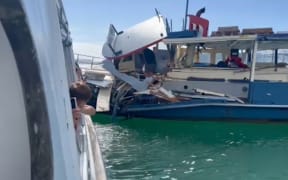 Damage to the Paihia-Russell ferry after a collision with a motorboat.