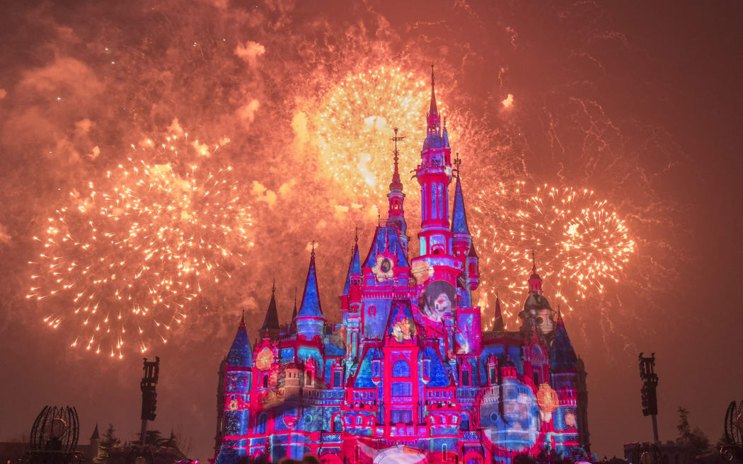 A huge firework display at Disneyland in Shanghai, China, 23 February 2021.