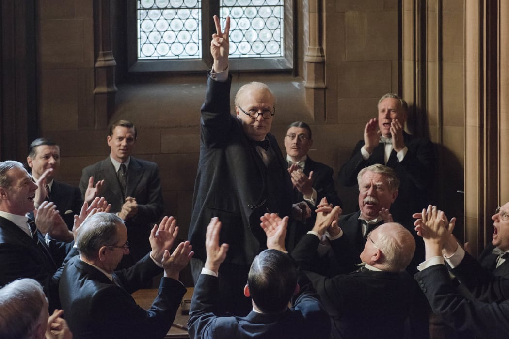 Gary Oldman as Winston Churchill inspires his parliamentary colleagues on the eve of Operation Dynamo in Darkest Hour.