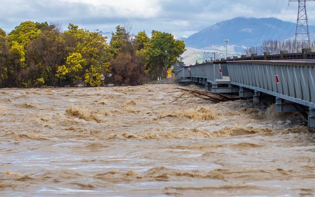 The Wairau River in flood on Saturday.