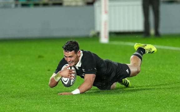Will Jordan scores against the Springboks.