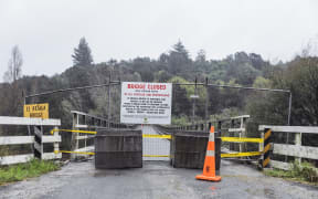 Te Reina bridge closed ahead of the storm on 13 April, 2022.