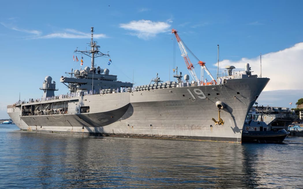 The USS Blue Ridge docked in Wellington.