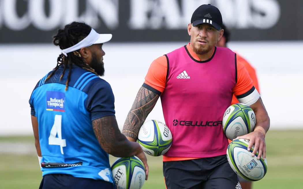 Ma'a Nonu, left, at Blues training alongside potential midfielder partner and former All Blacks team-mate Sonny Bill Williams.