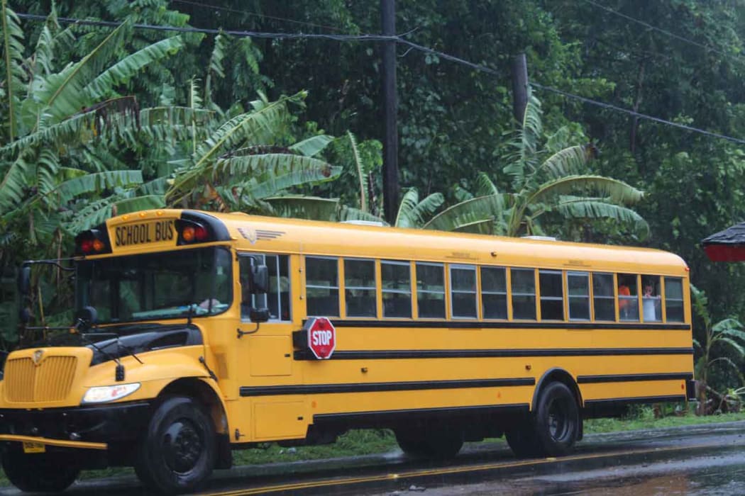 an empty American Samoa school bus.