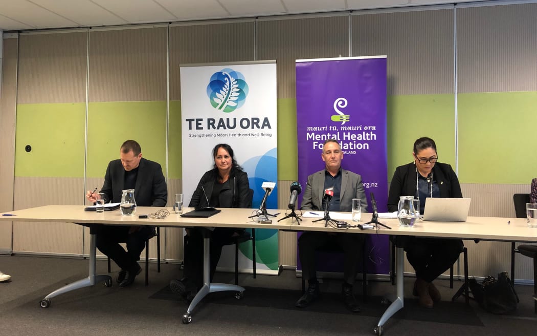 Chief censor David Shanks, Te Rau Ora chief executive Dr Maria Baker, Mental Health chief executive Shaun Robinson and Le Va chief executive Dr Monique Faleafa.