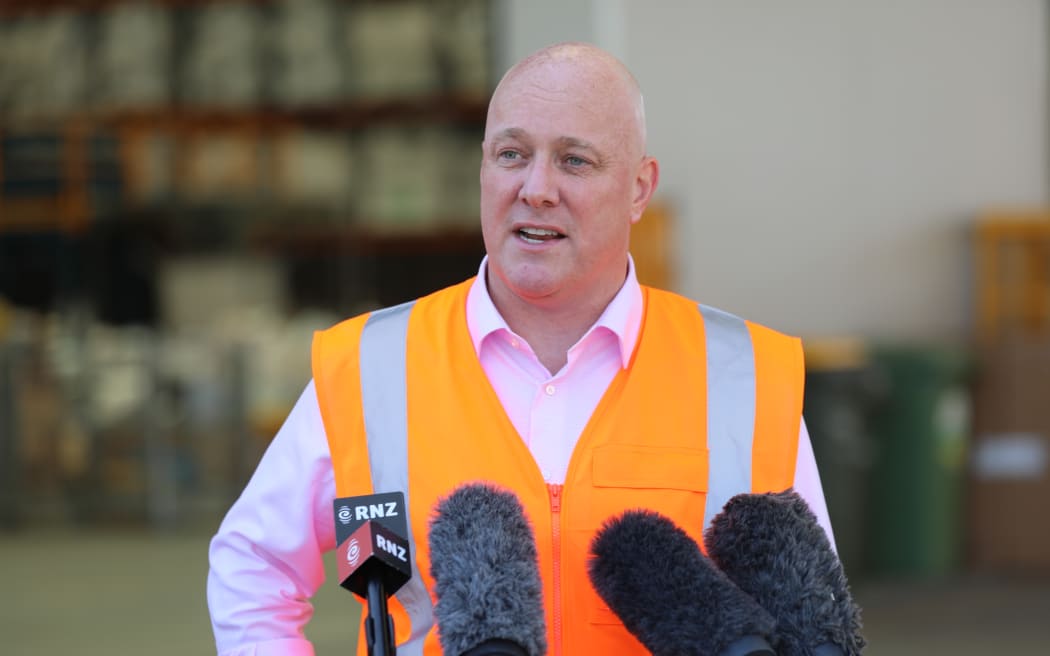 National Party leader Christopher Luxon holding a media conference on the Reserve Bank's latest update and newly released unemployment figures in the Auckland suburb of Penrose.