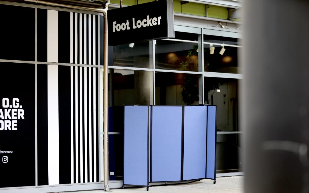 A screen outside Footlocker following the fatal shooting.